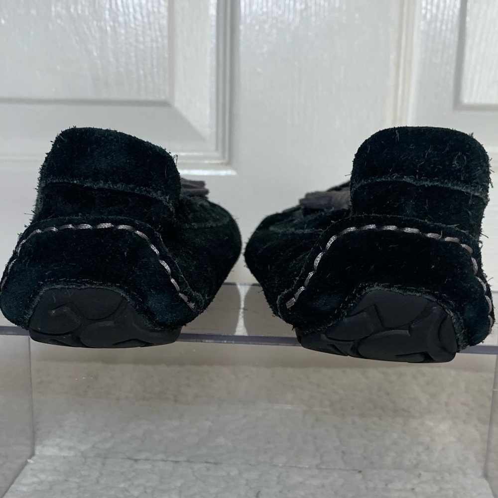 UGG Moccasin “Lizzy” Black Suede Women's Lambs Fur Size 8 - Picture 7 of 9
